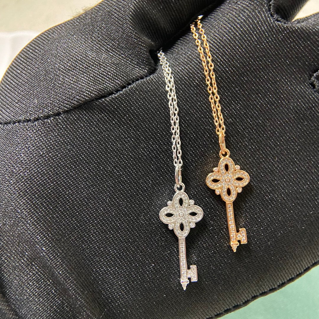 Key Pendant Necklace, Rose Gold Tone