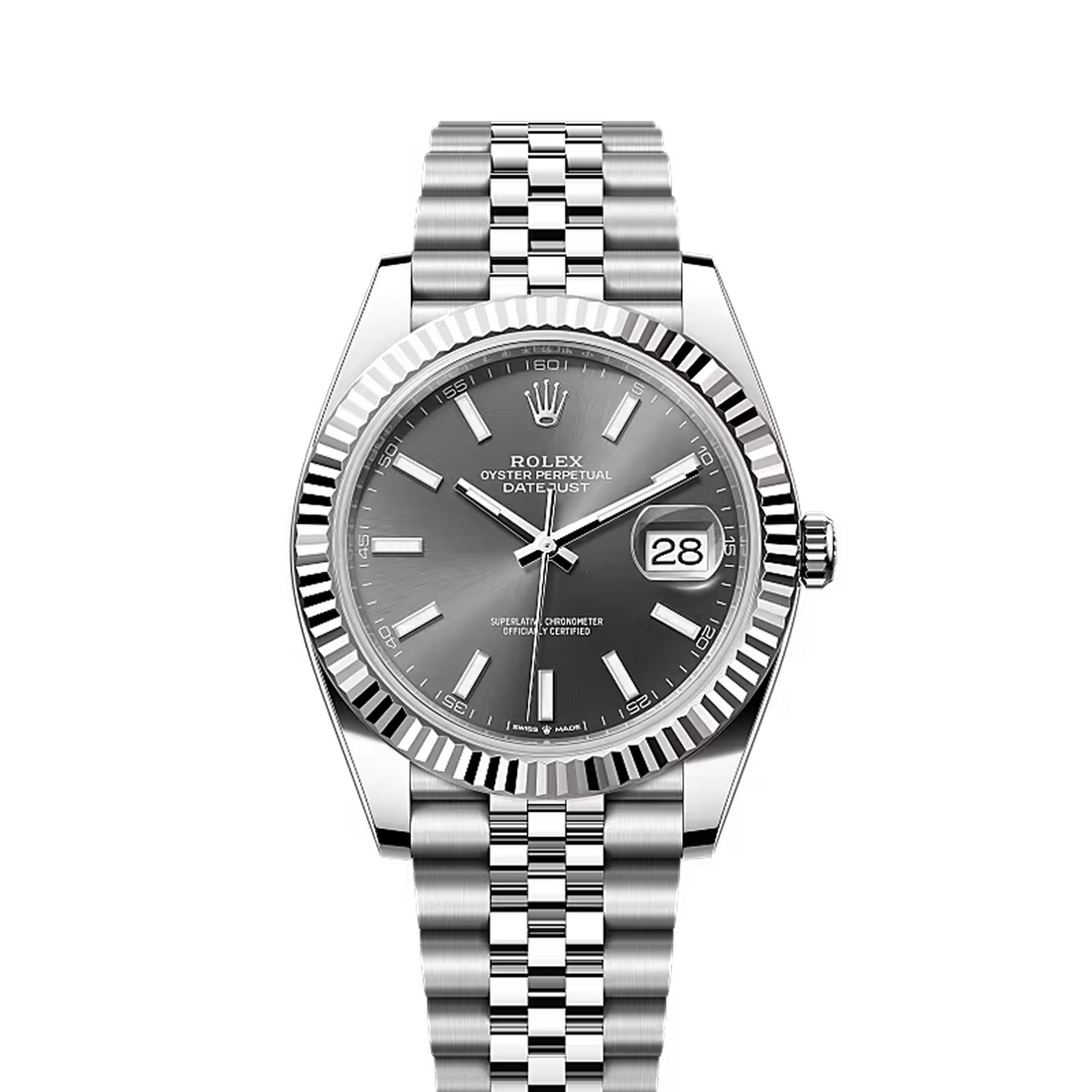 Classic Date Watch, White Gold Tone, Steel, White, 41 mm