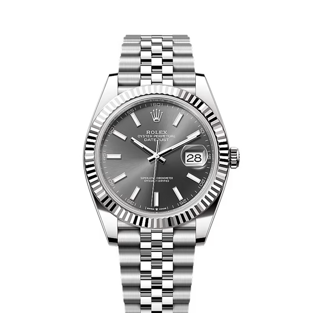 Classic Date Watch, White Gold Tone, Steel, White, 41 mm