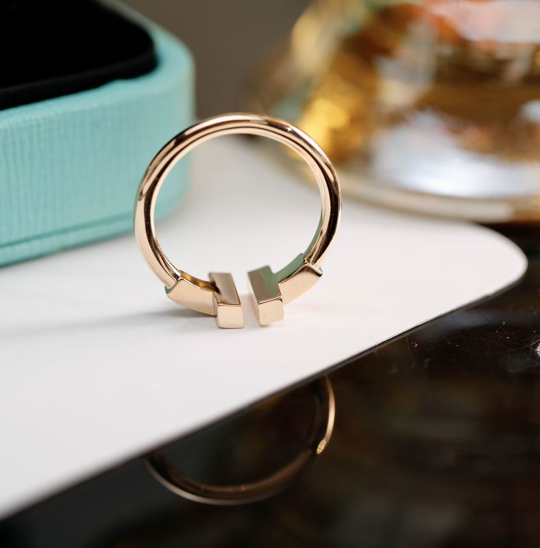 T-Motif Ring, Stone-Set, Rose Gold Tone