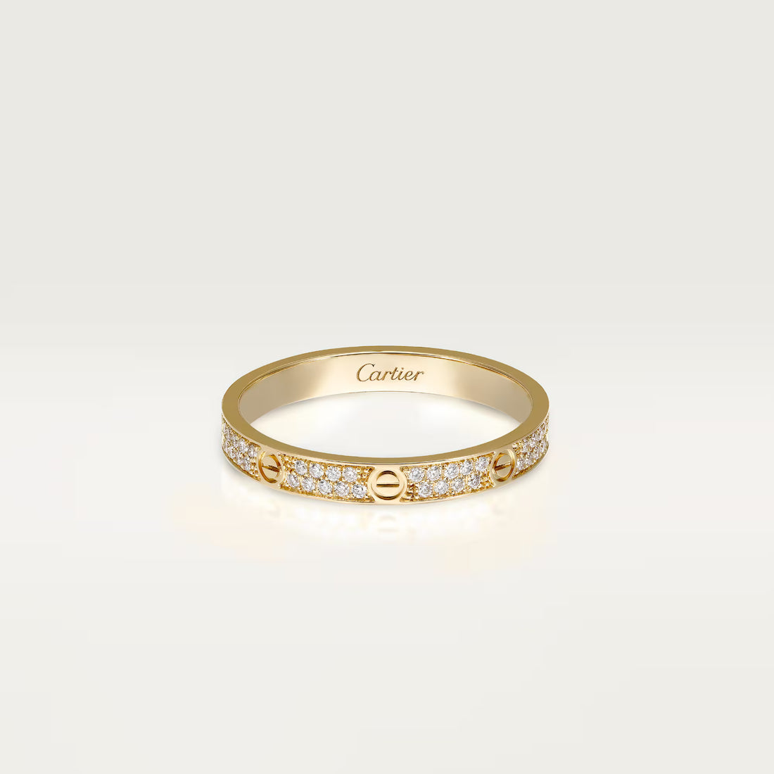 Screw-Motif Band Ring, Stone-Set, Yellow Gold Tone