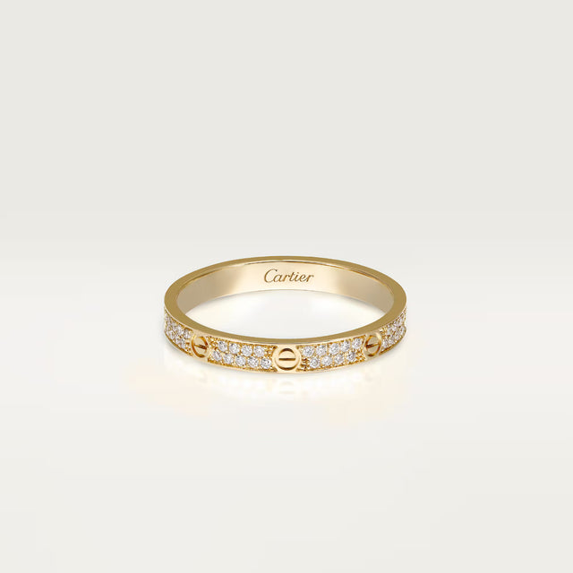 Screw-Motif Band Ring, Stone-Set, Yellow Gold Tone