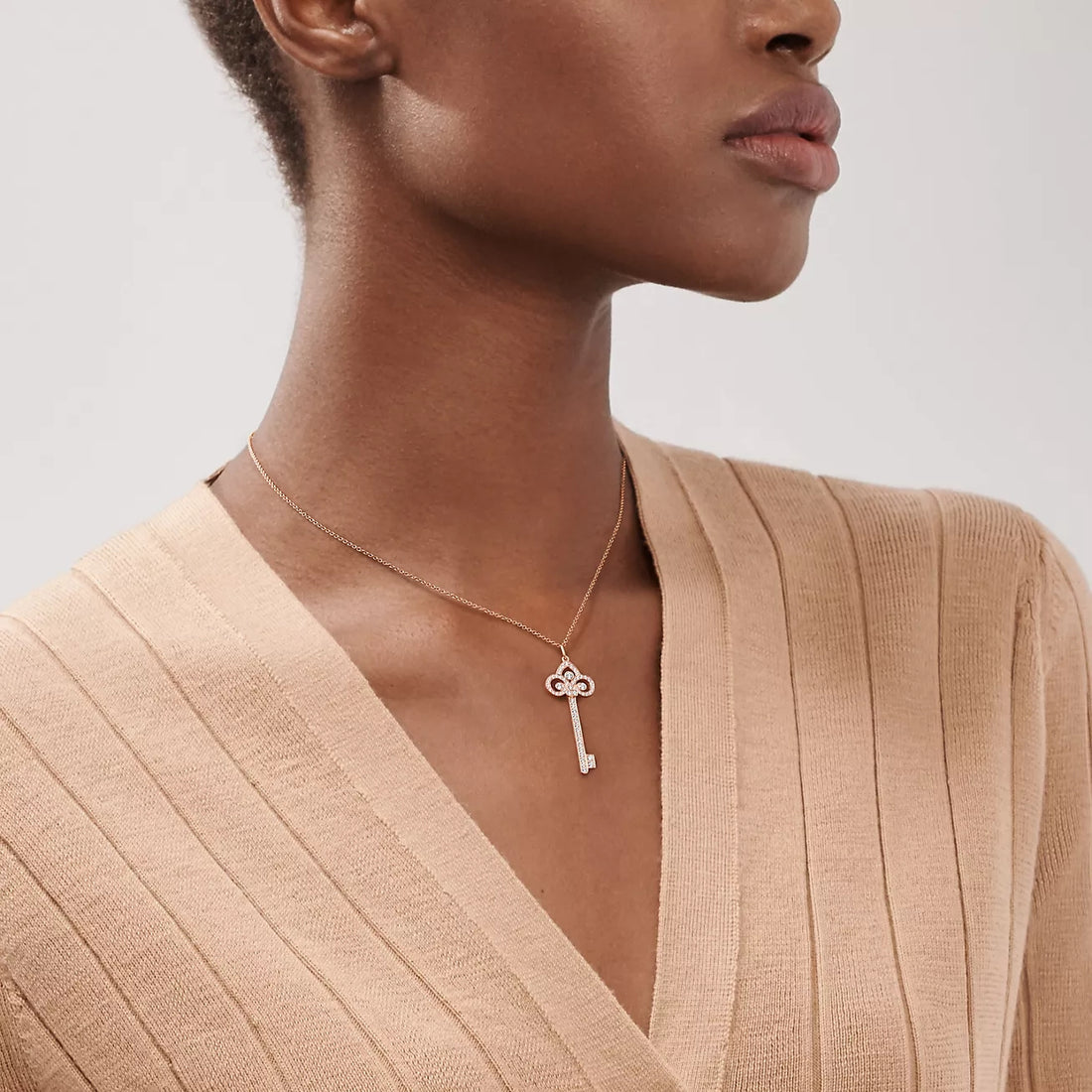 Key Pendant Necklace, Rose Gold Tone