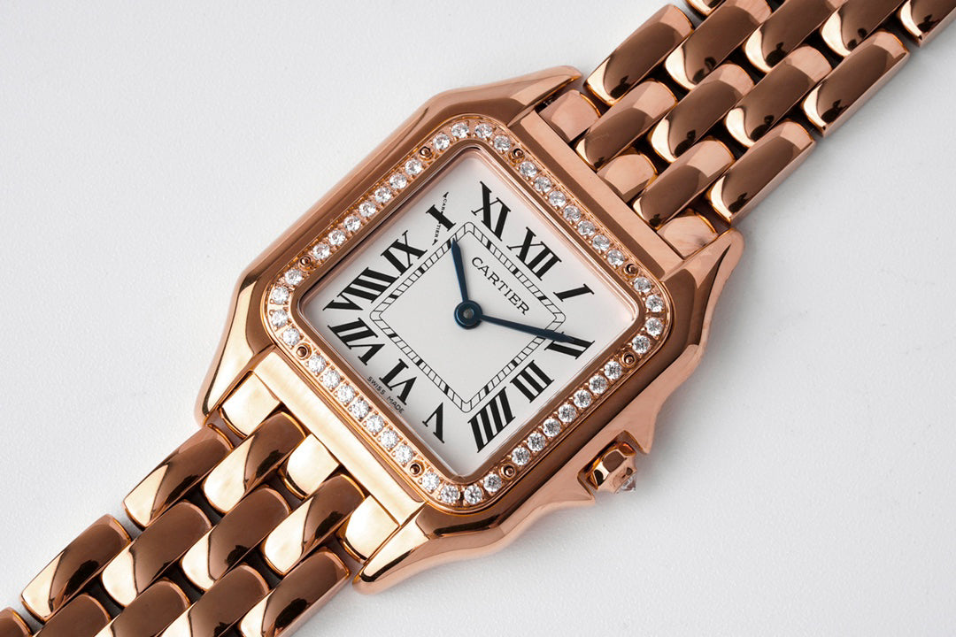Square Link-Bracelet Watch, Rose Gold Tone, Stone-Set, Medium Model