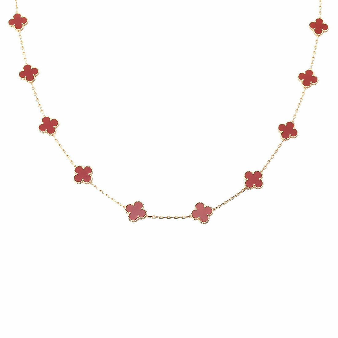 Quatrefoil Long Necklace, 20 Motifs, Rose Gold Tone, Malachite