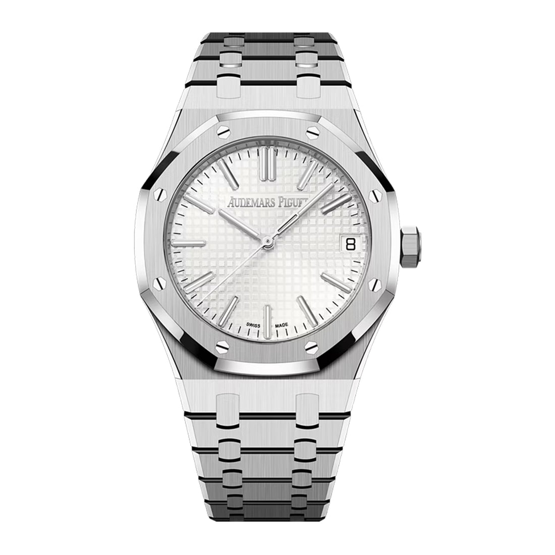 Octagonal Bezel Watch, White Gold Tone, White, 41 mm