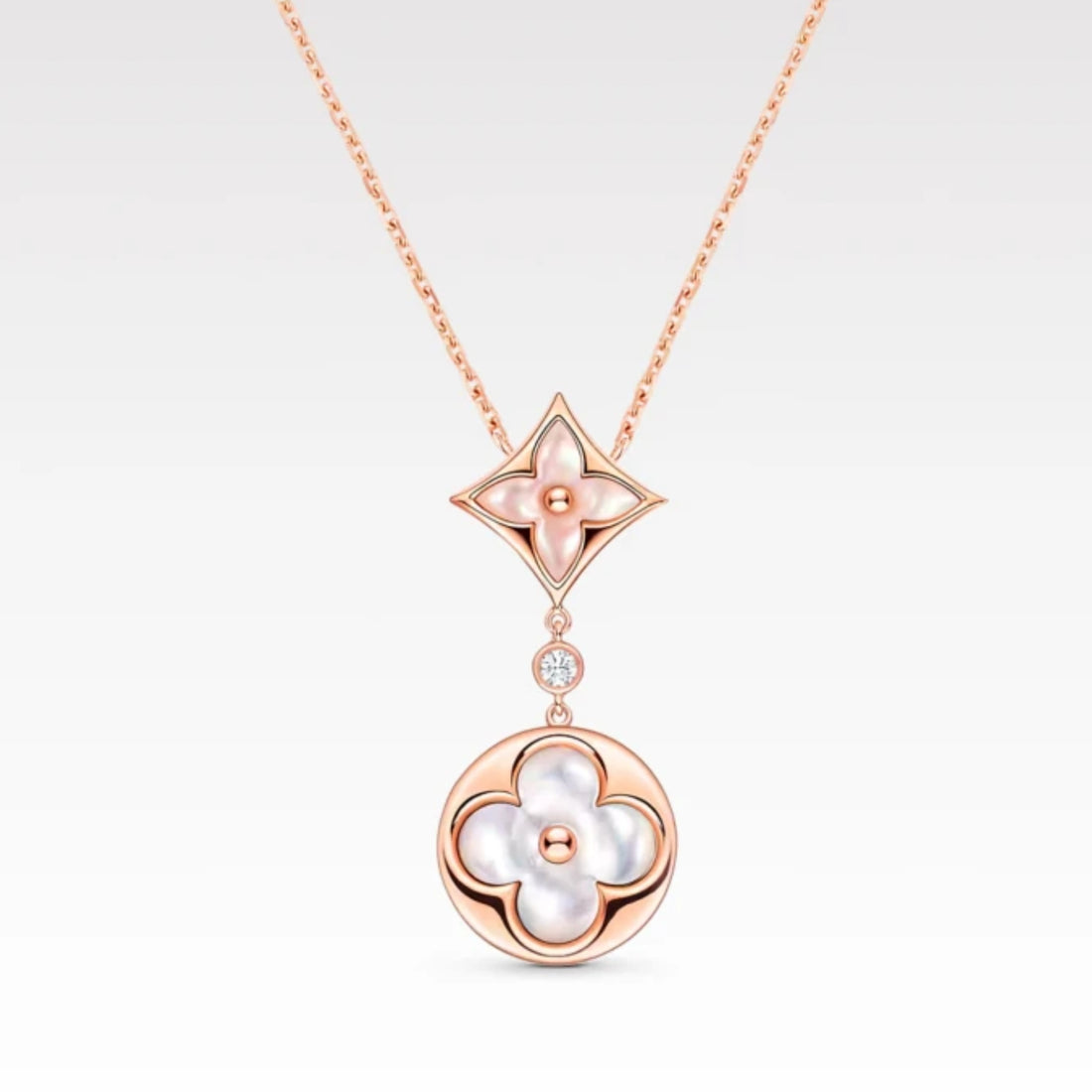 Flower Motif Necklace, Rose Gold Tone, Mother-of-Pearl, Stone-Set
