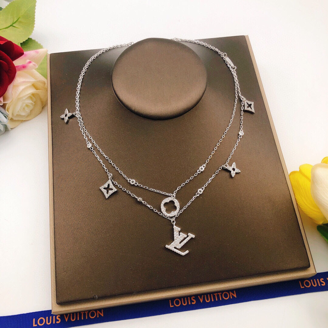 Double-Layer Chain Necklace, Silver Tone