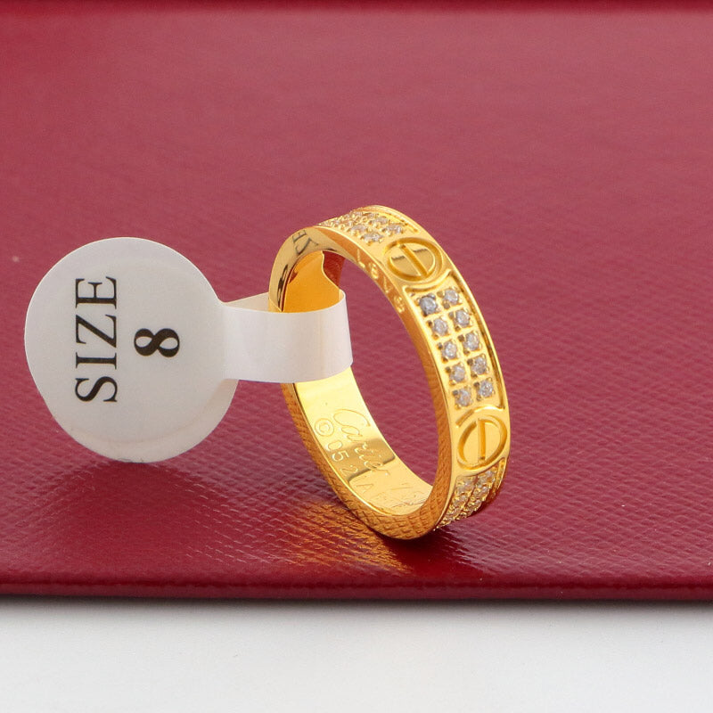 Screw-Motif Band Ring, Stone-Set, Rose Gold Tone