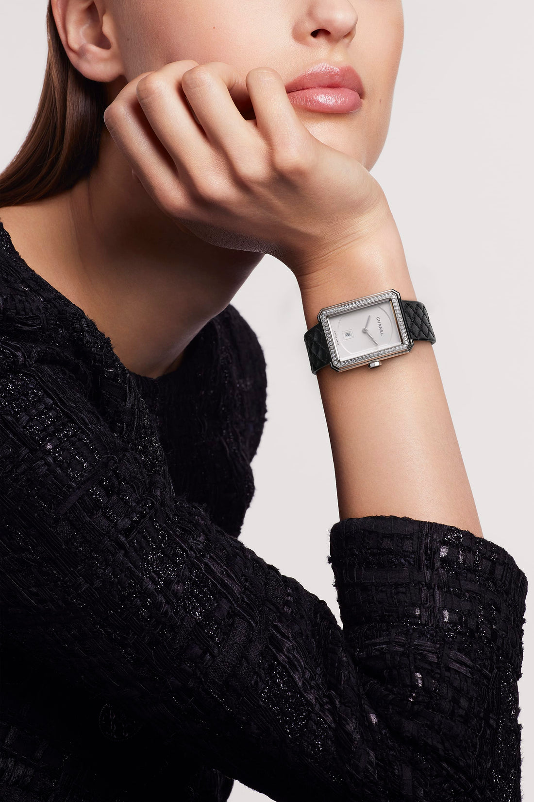 Round Watch, Steel, Stone-Set