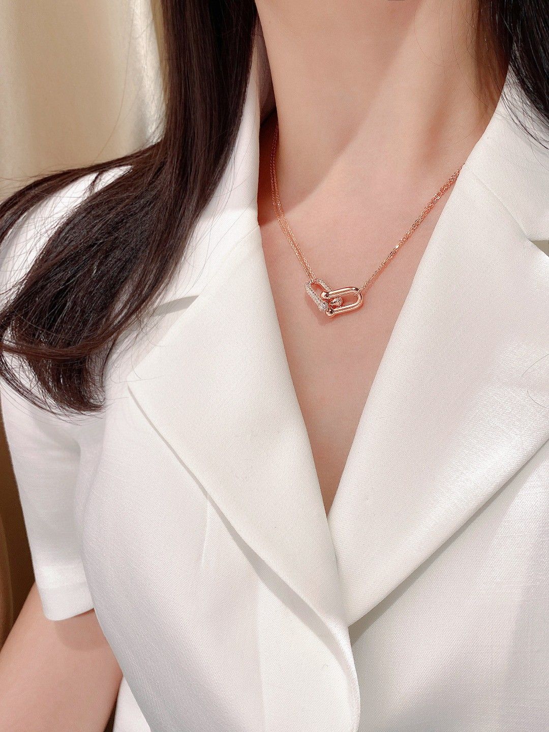 Link Pendant Necklace, Rose Gold Tone