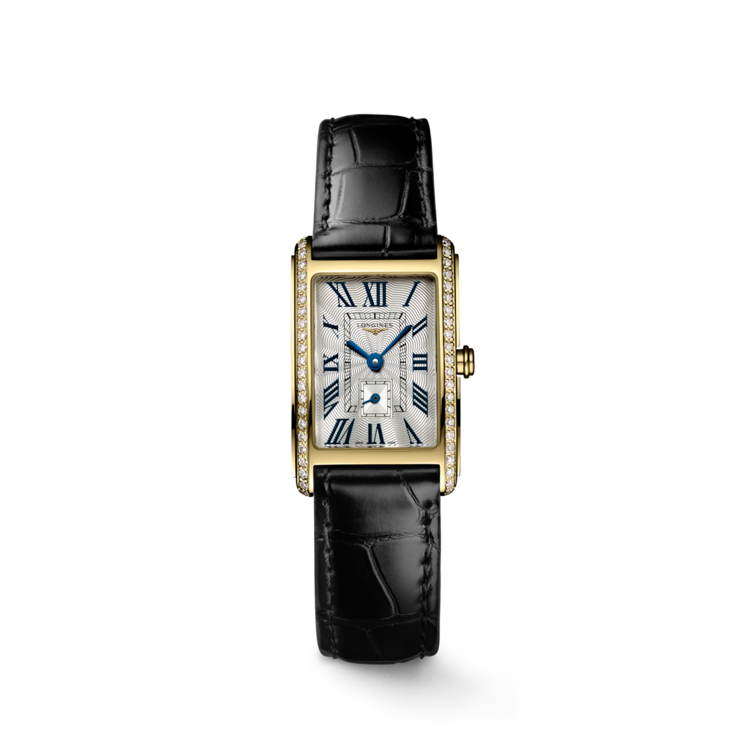 Rectangular Case Watch, 18K, Yellow Gold Tone, Stone-Set