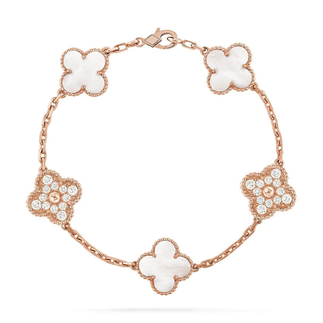 Quatrefoil 5 Motifs Bracelet, White Mother of Pearl