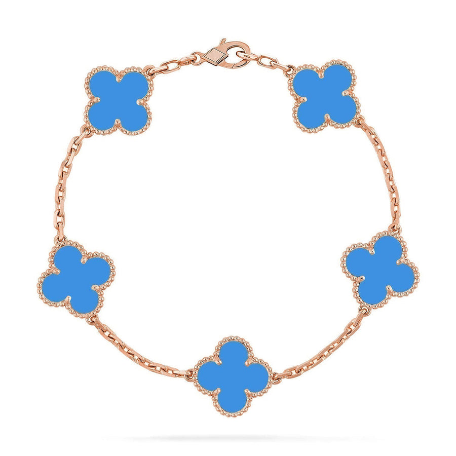 Quatrefoil 5 Motifs Bracelet, Blue Agate