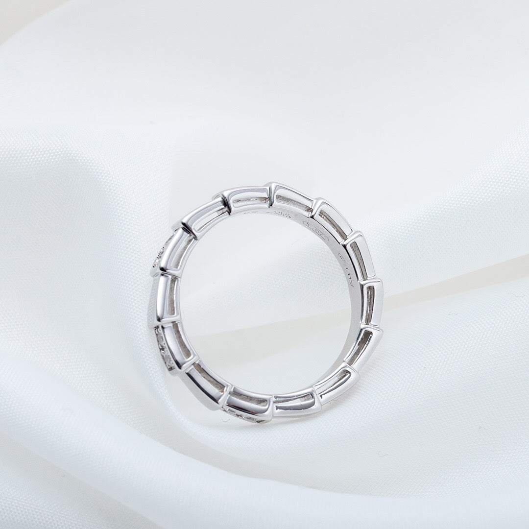 Snake-Scale Ring, White Gold Tone, Stone-Set