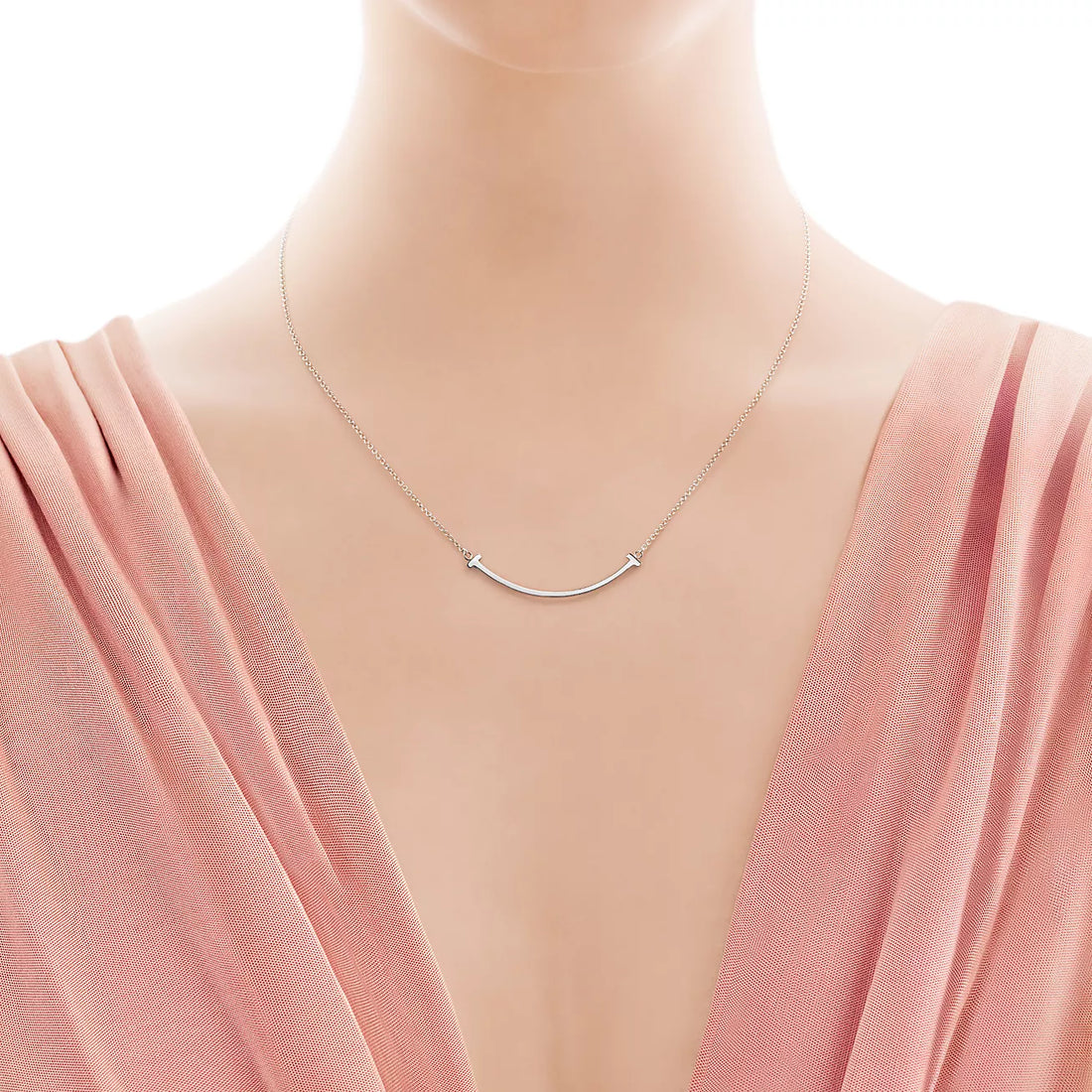 Smile Bar Pendant Necklace, White Gold Tone