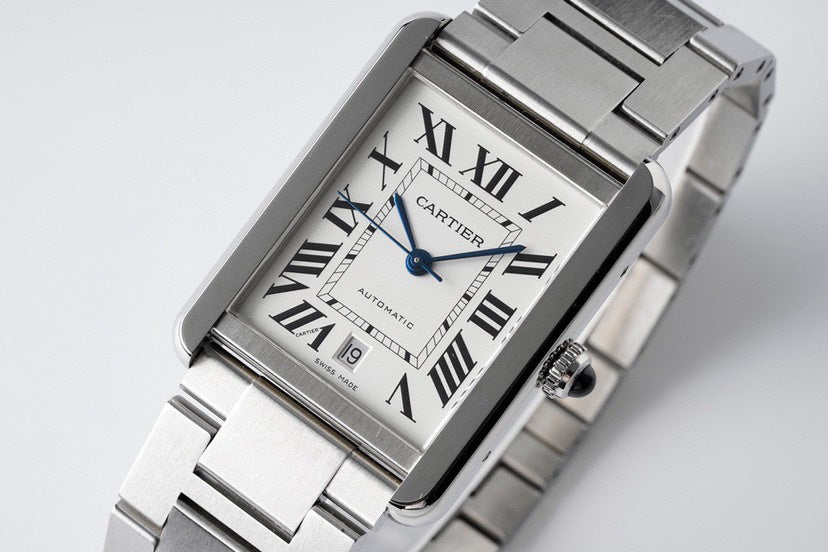 Rectangular Case Watch, White Gold Tone, White, Extra Large Model