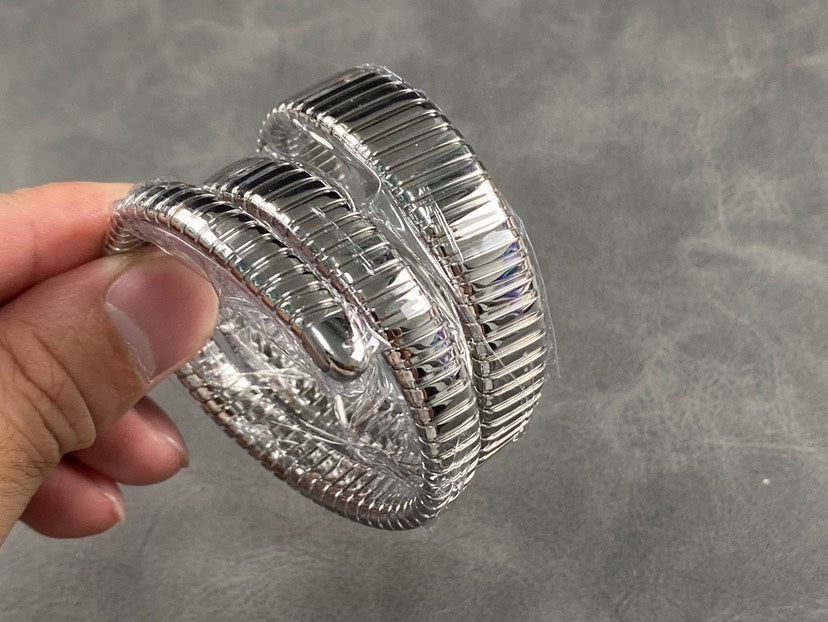 Coiled Band Watch, White Gold Tone, Stone-Set, White, 35 mm, Size S
