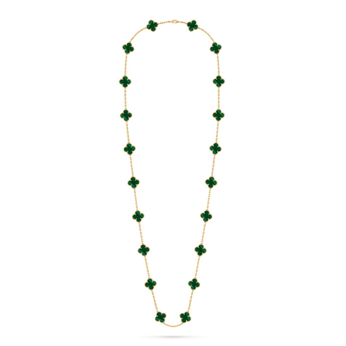 Quatrefoil Long Necklace, 20 Motifs, Rose Gold Tone, Malachite
