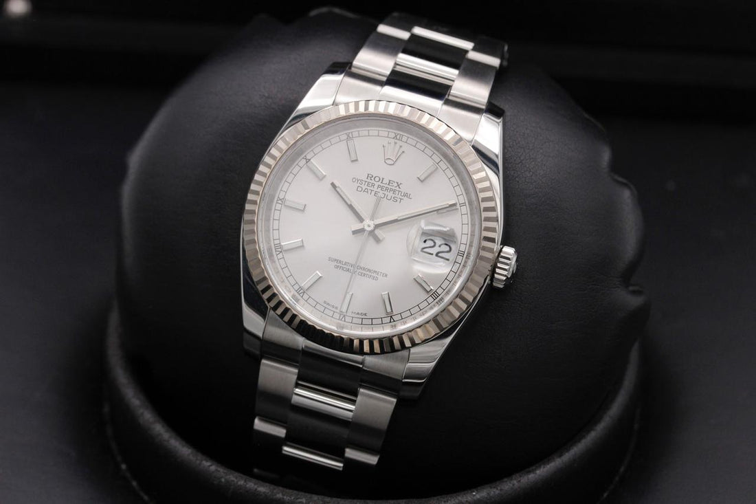 Classic Date Watch, White Gold Tone, Steel, White, 36 mm