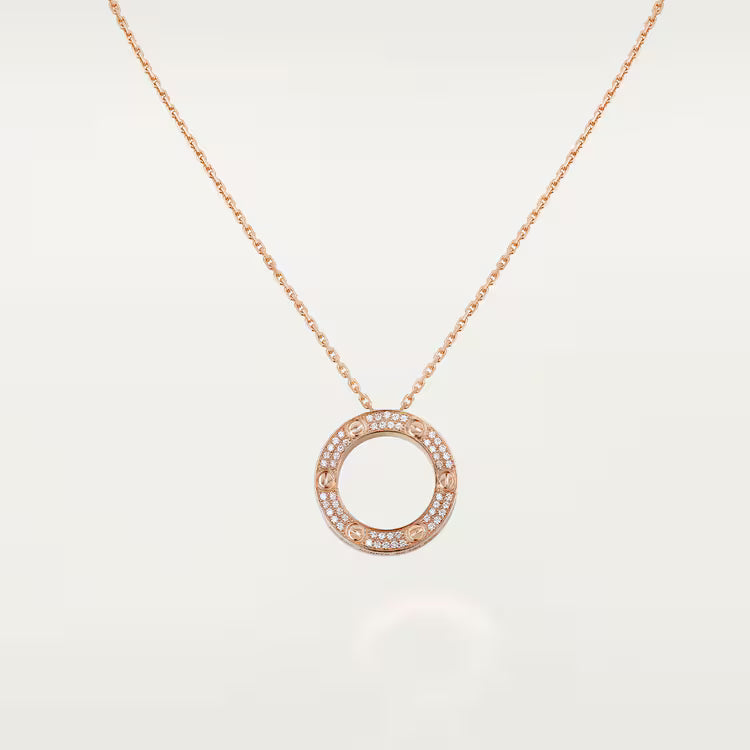 Screw-Motif Pendant Necklace, Stone-Set, Rose Gold Tone