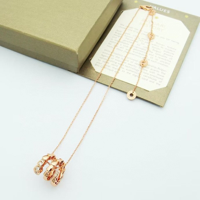 Snake-Scale Necklace, Rose Gold Tone, Stone-Set