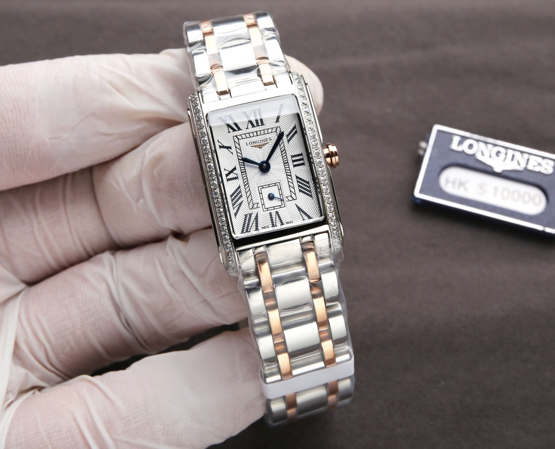 Rectangular Case Watch, 18K, Rose Gold Tone, Steel