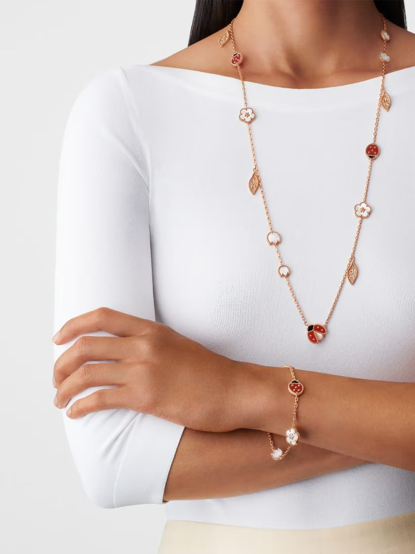 Butterfly Motif Necklace, 15 Motifs, Rose Gold Tone, Onyx