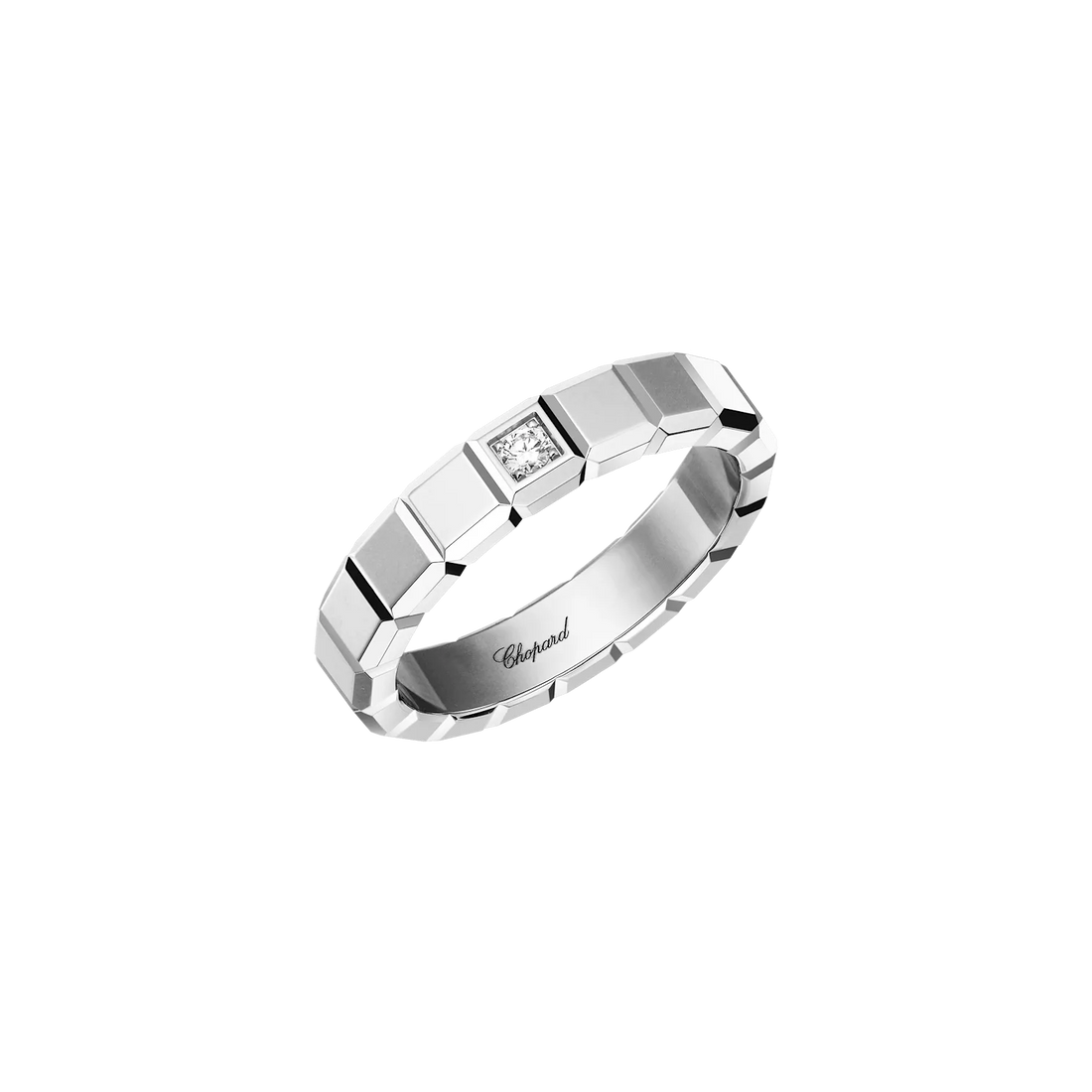 Cube-Link Ring, White Gold Tone, Stone-Set, White