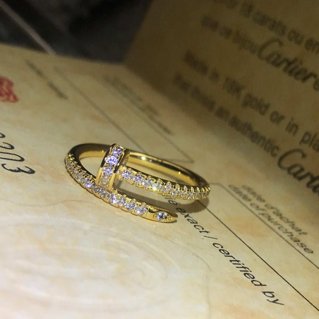 Wrapped Nail Ring, Stone-Set, Yellow Gold Tone