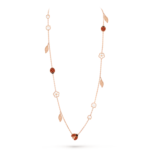Butterfly Motif Necklace, 15 Motifs, Rose Gold Tone, Onyx