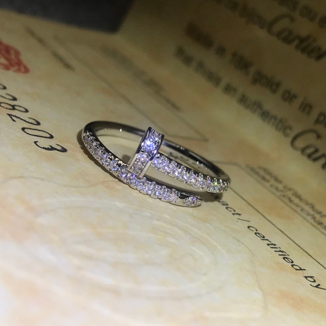 Wrapped Nail Ring, Stone-Set, White Gold Tone