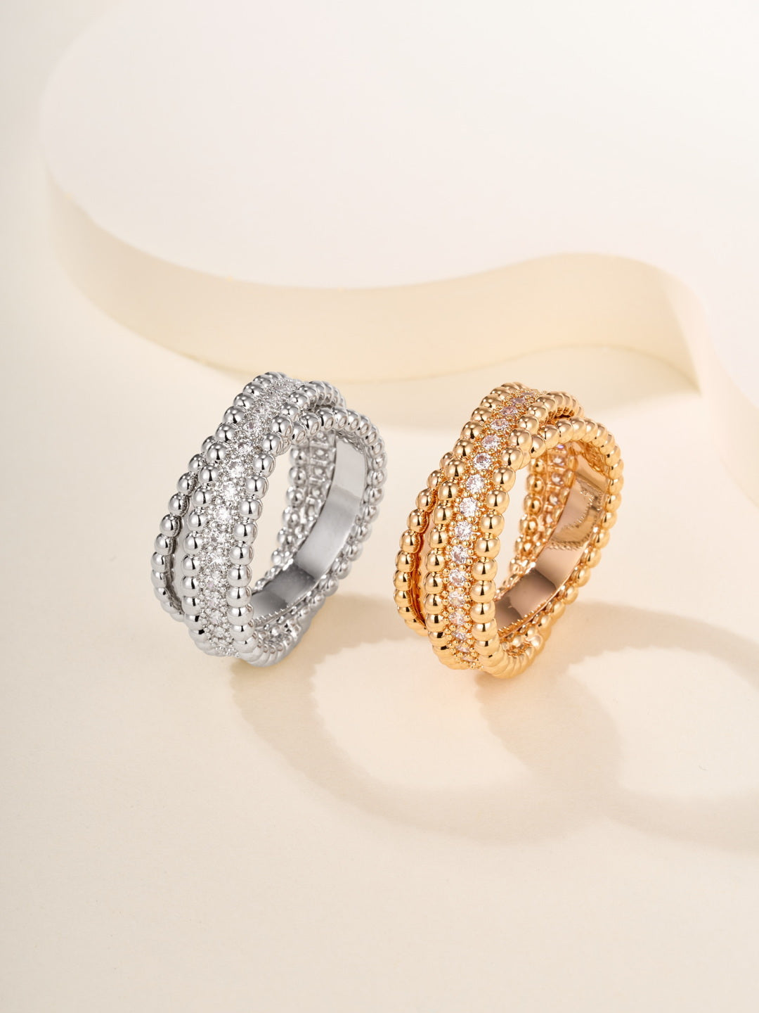 Beaded Band Ring, Stone-Set, Rose Gold Tone