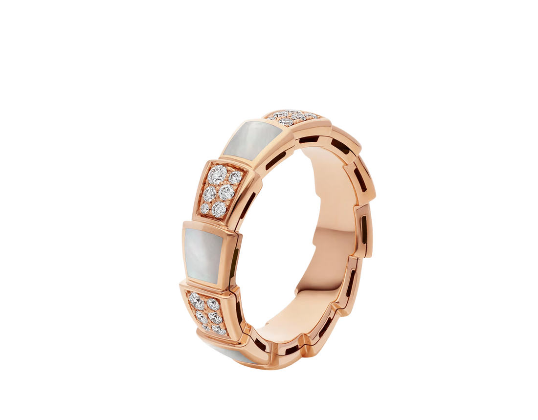 Snake-Scale Ring, Rose Gold Tone, Stone-Set, Mother-of-Pearl