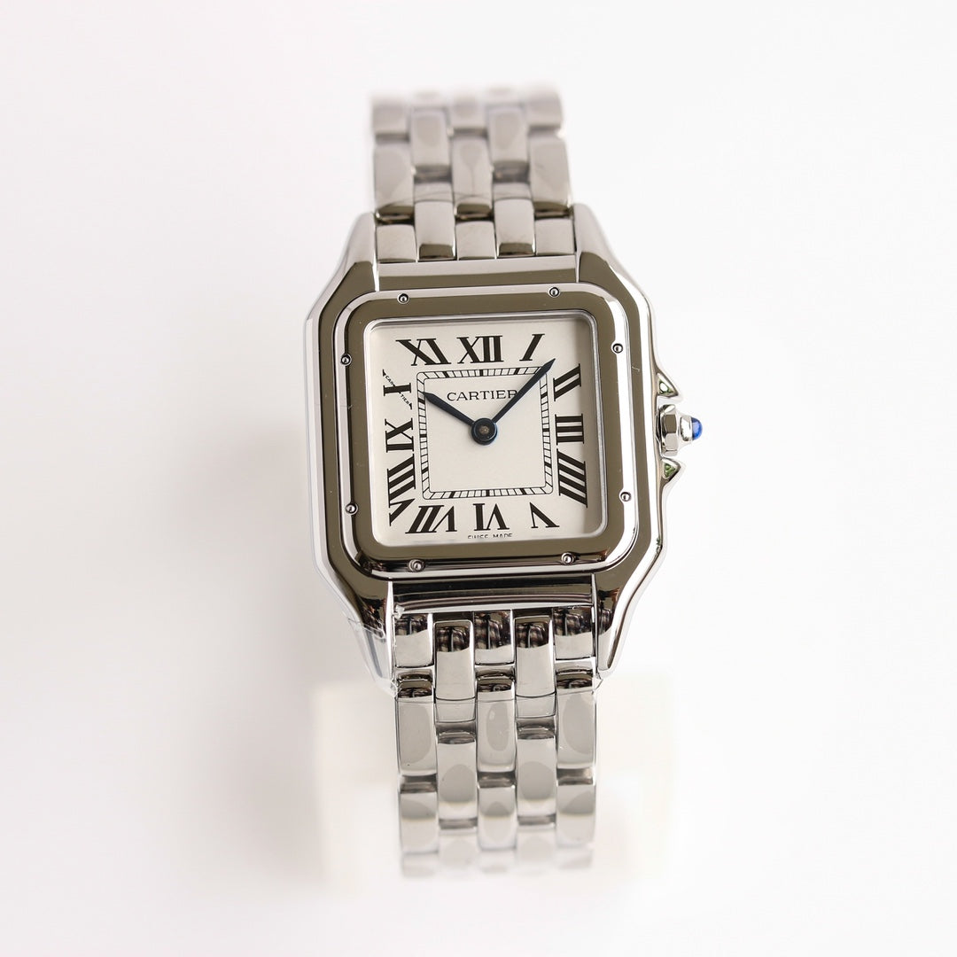 Square Link-Bracelet Watch, White Gold Tone, White, Large Model