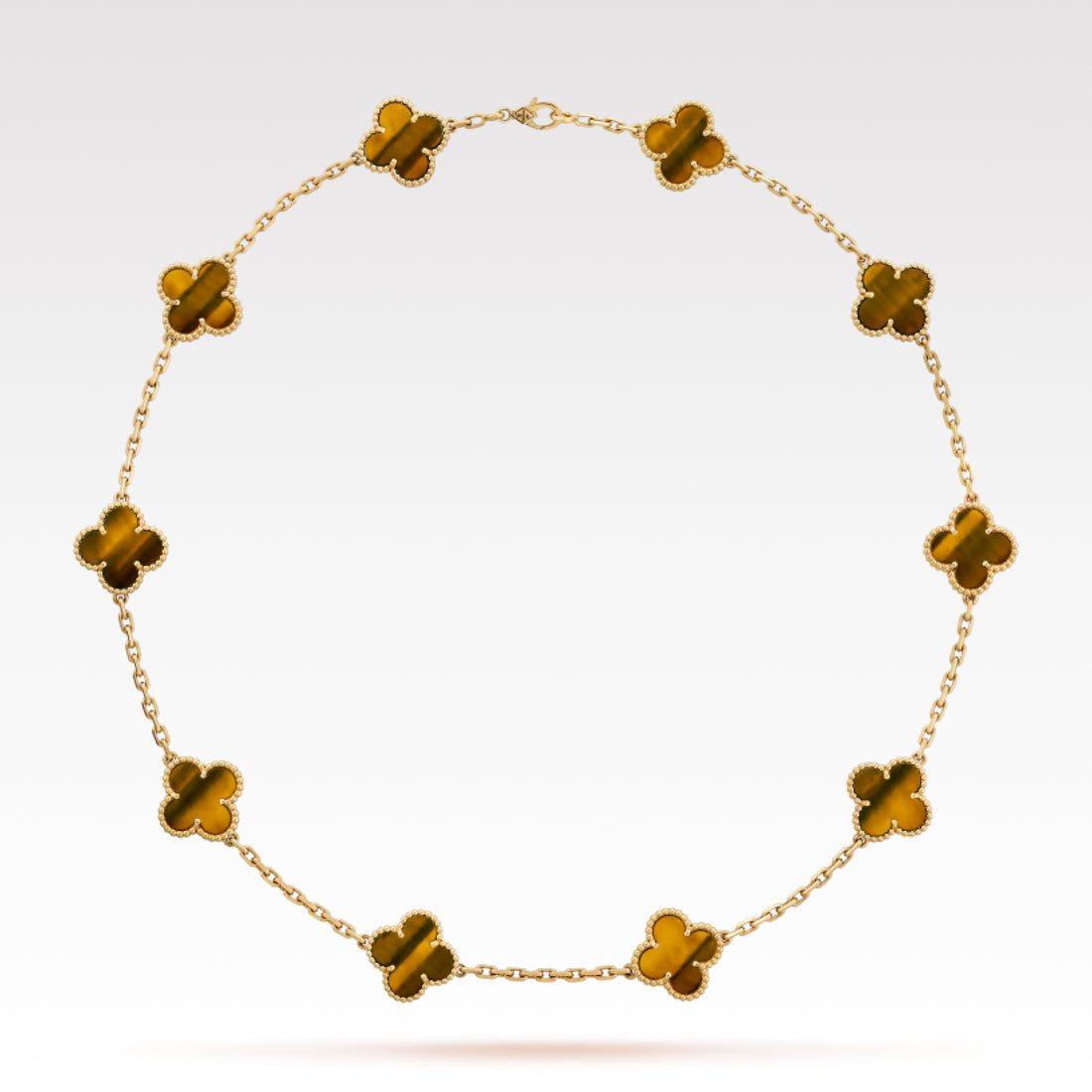Quatrefoil Pendant Necklace, 10 Motifs, Yellow Gold Tone, Malachite