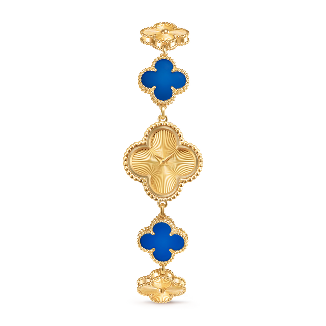 Quatrefoil Dial Watch, 18K, Yellow Gold Tone, Agate
