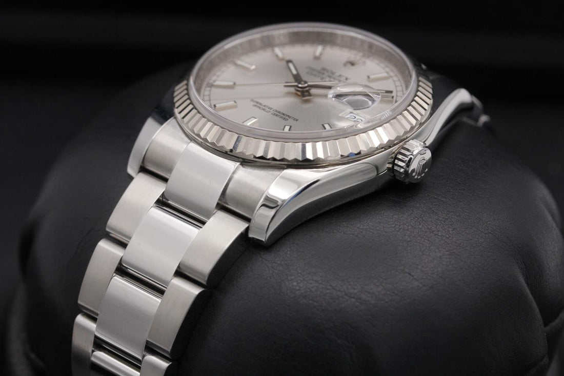 Classic Date Watch, White Gold Tone, Steel, White, 36 mm