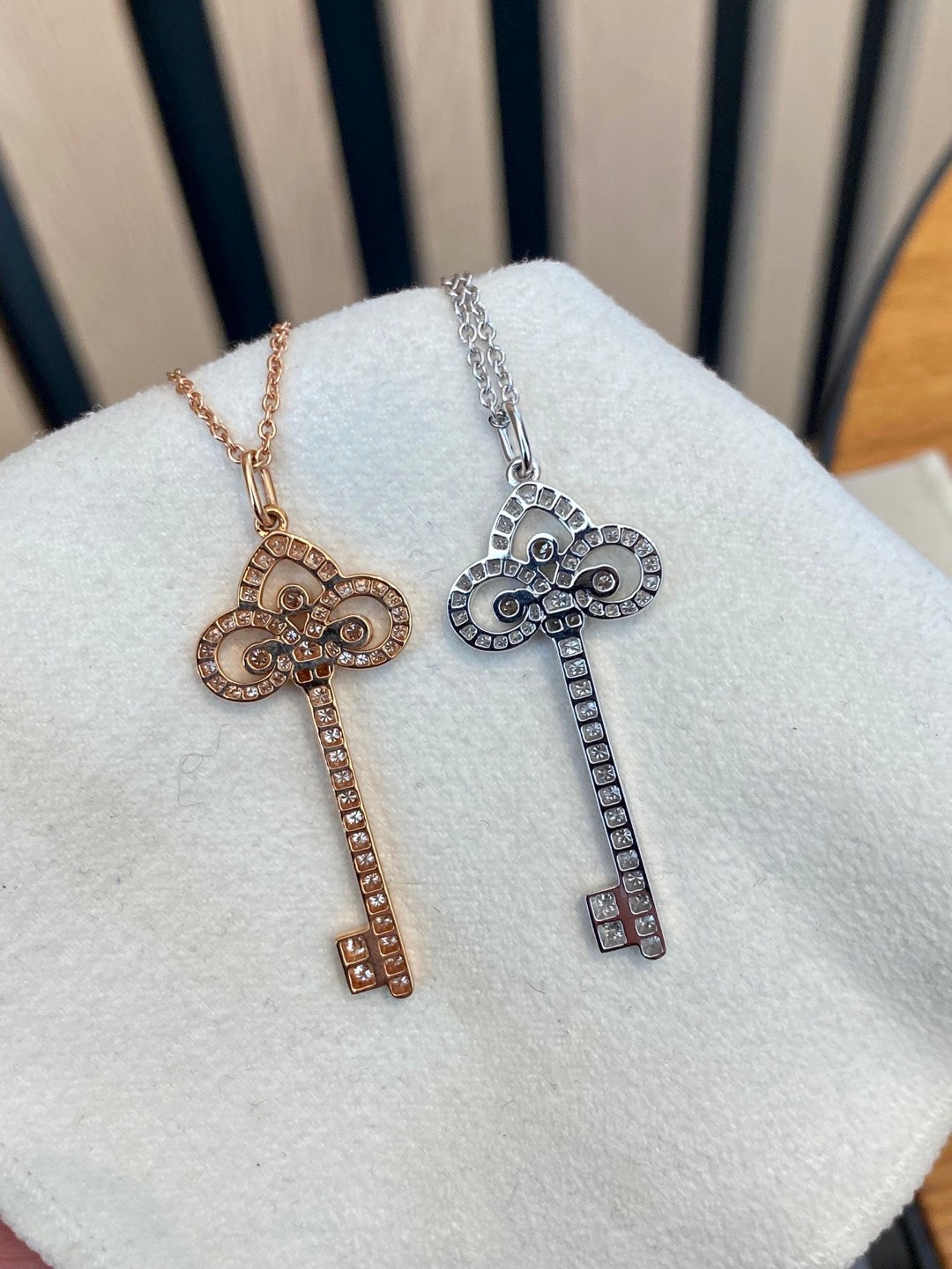 Key Pendant Necklace, White Gold Tone