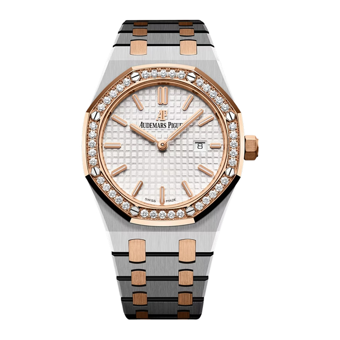 Octagonal Bezel Watch, Rose Gold Tone, Stone-Set, 33 mm