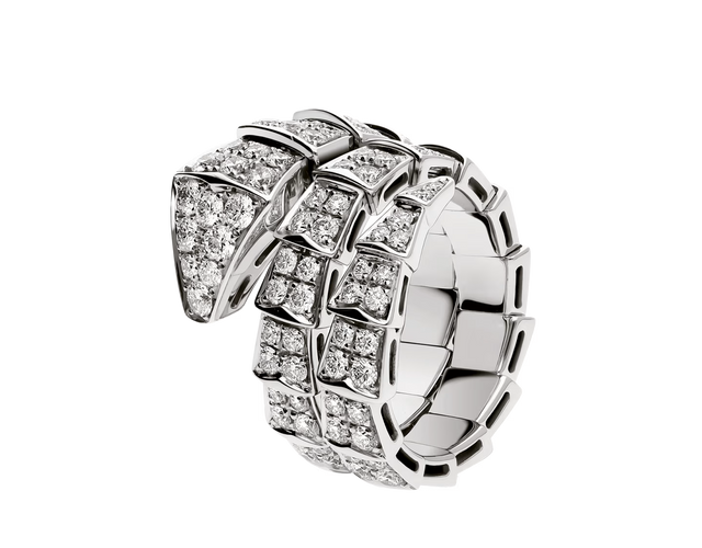 Snake-Scale Ring, White Gold Tone, Stone-Set