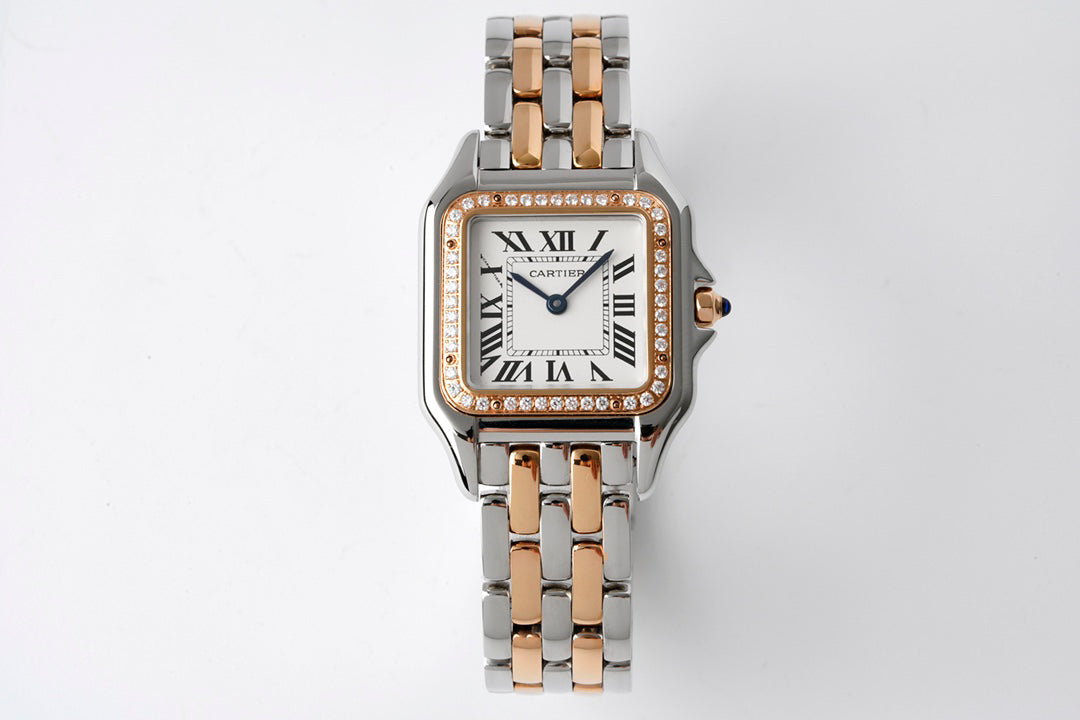 Square Link-Bracelet Watch, Rose Gold Tone, Stone-Set, Medium Model