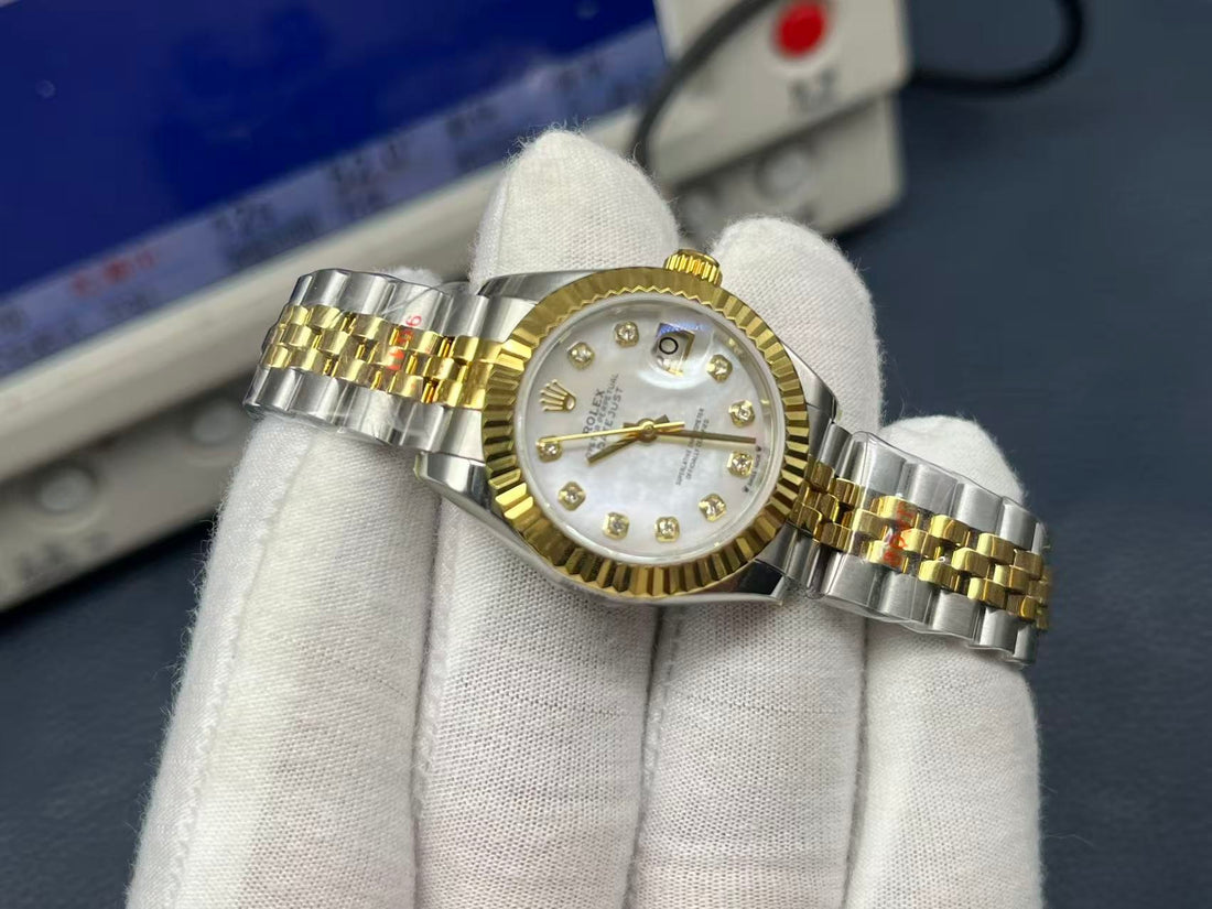 Classic Date Watch, Yellow Gold Tone, Steel, 28 mm