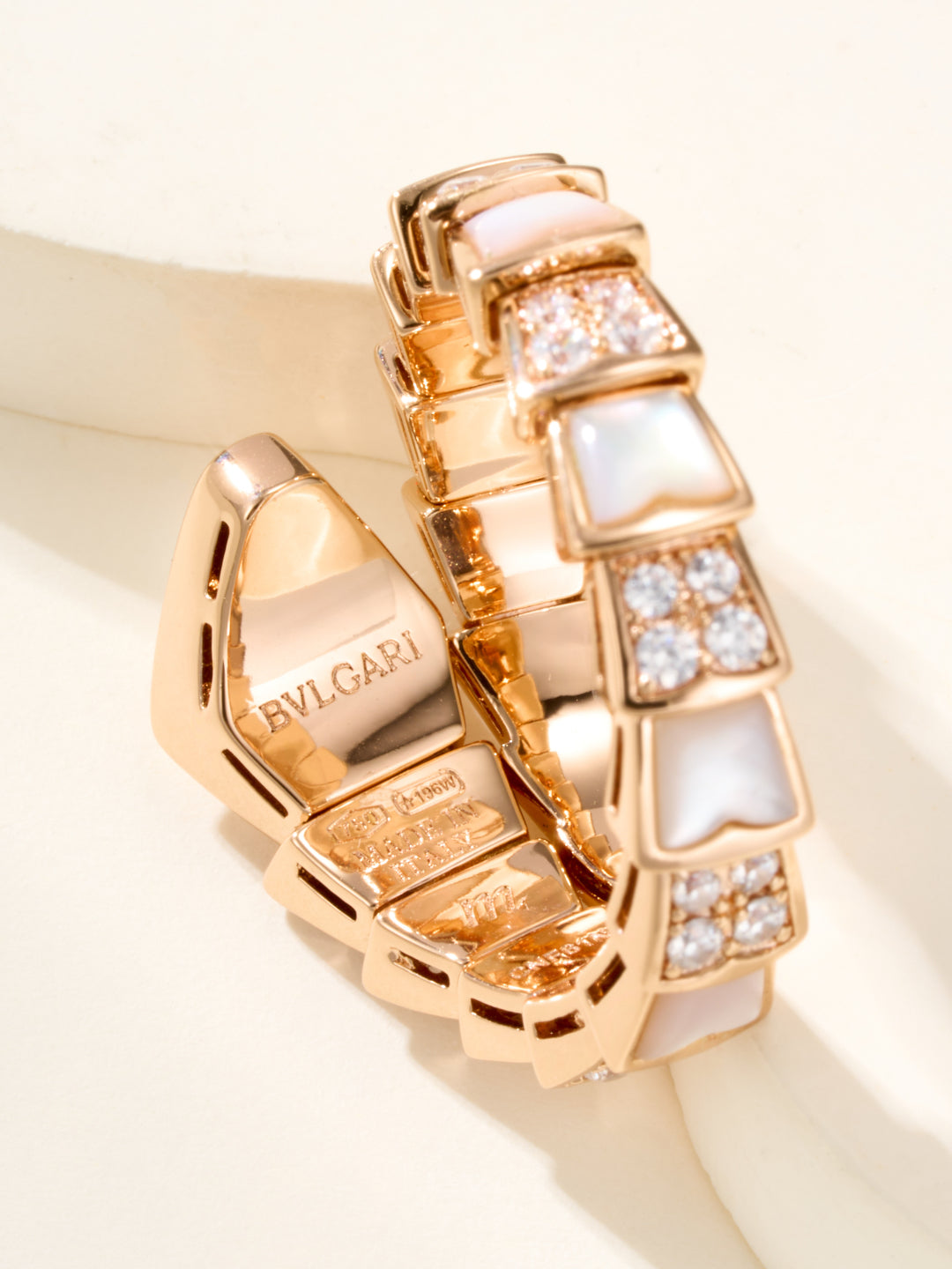 Snake-Scale Ring, Rose Gold Tone, Stone-Set, Mother-of-Pearl