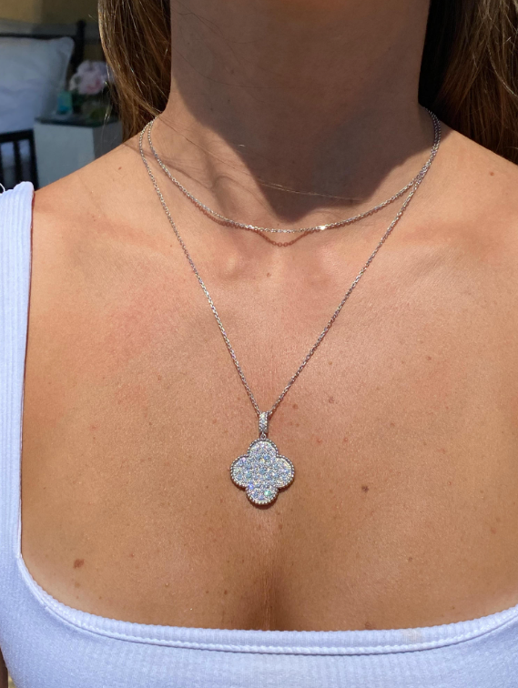 Quatrefoil Long Necklace, 1 Motifs, White Gold Tone