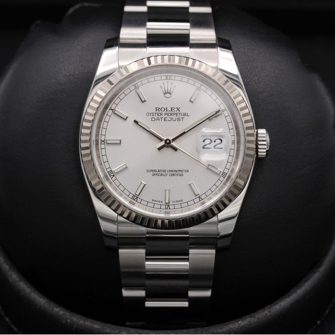 Classic Date Watch, White Gold Tone, Steel, White, 36 mm