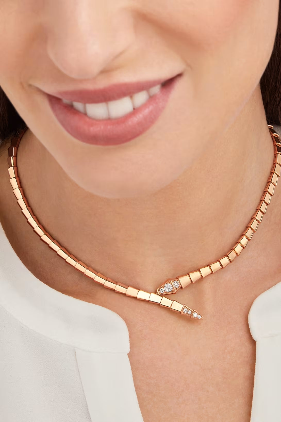 Snake-Scale Necklace, Rose Gold Tone, Stone-Set