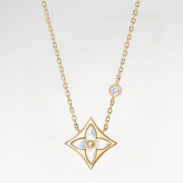 Star-Flower Pendant Necklace, Mother-of-Pearl, Stone-Set, White