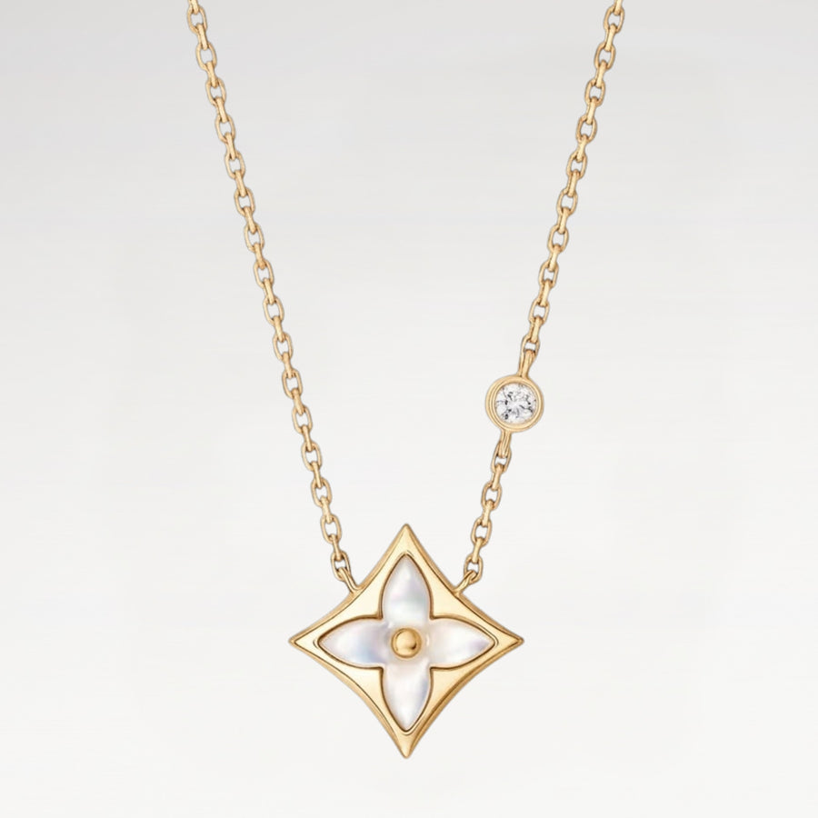 Star-Flower Pendant Necklace, Mother-of-Pearl, Stone-Set, White