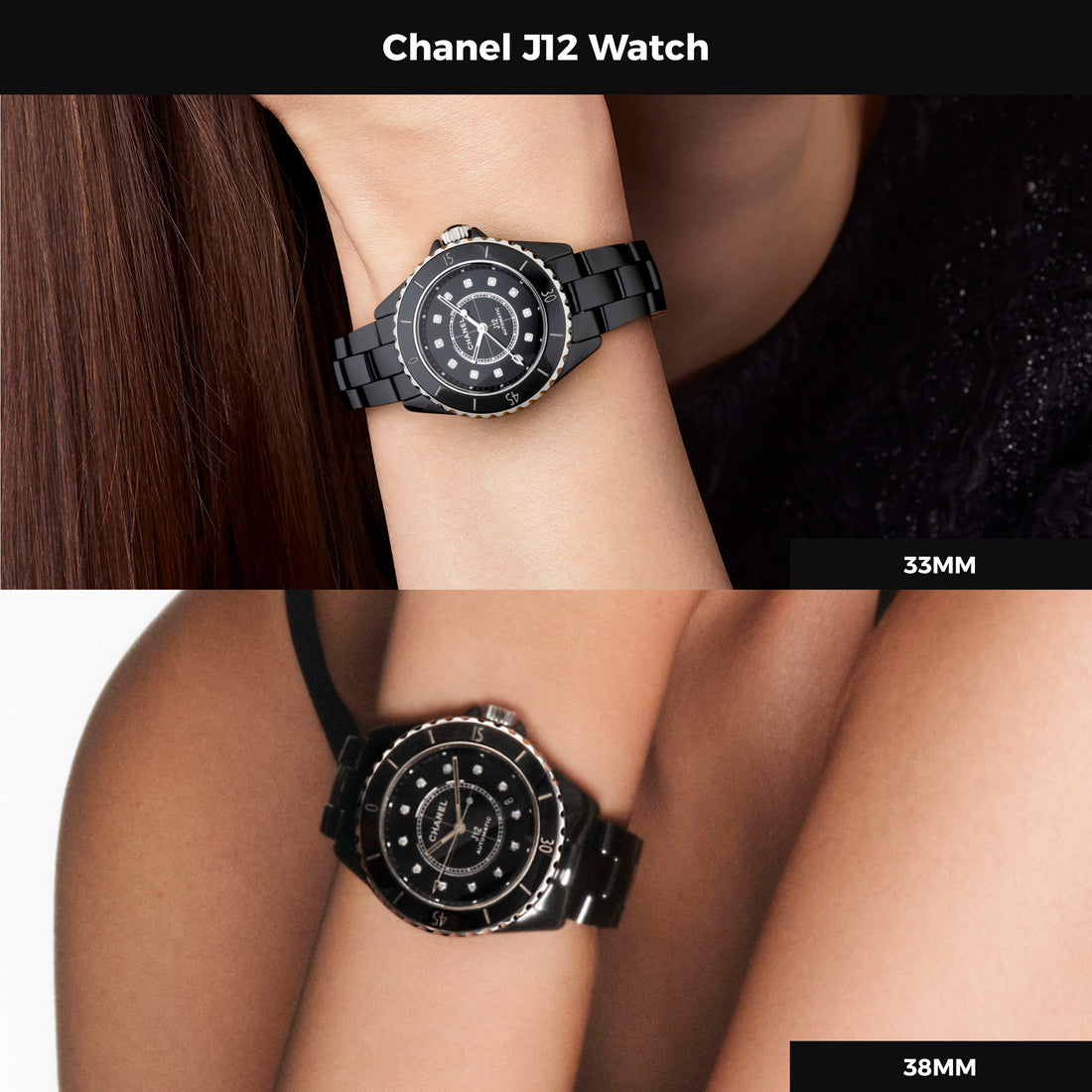 Ceramic Round Watch, Steel, Stone-Set, 33-38MM
